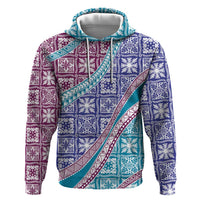Hawaiian Quilt Pattern Hoodie Purple Blue Color Mixed - Polynesian Pride