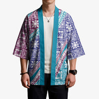 Hawaiian Quilt Pattern Kimono Purple Blue Color Mixed - Polynesian Pride