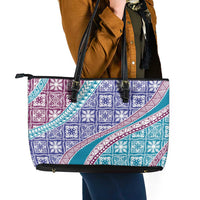 Hawaiian Quilt Pattern Leather Tote Bag Purple Blue Color Mixed - Polynesian Pride