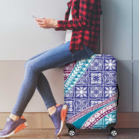 Hawaiian Quilt Pattern Luggage Cover Purple Blue Color Mixed - Polynesian Pride