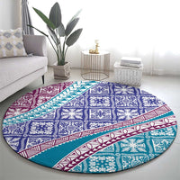Hawaiian Quilt Pattern Round Carpet Purple Blue Color Mixed - Polynesian Pride