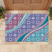 Hawaiian Quilt Pattern Rubber Doormat Purple Blue Color Mixed - Polynesian Pride