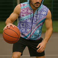Hawaiian Quilt Pattern Sleeveless Zip Hoodie Purple Blue Color Mixed - Polynesian Pride