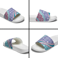 Hawaiian Quilt Pattern Slide Sandals Purple Blue Color Mixed - Polynesian Pride