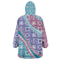 Hawaiian Quilt Pattern Wearable Blanket Hoodie Purple Blue Color Mixed - Polynesian Pride