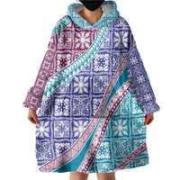 Hawaiian Quilt Pattern Wearable Blanket Hoodie Purple Blue Color Mixed - Polynesian Pride