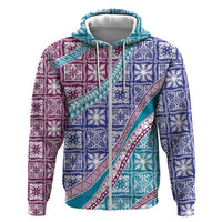 Hawaiian Quilt Pattern Zip Hoodie Purple Blue Color Mixed - Polynesian Pride