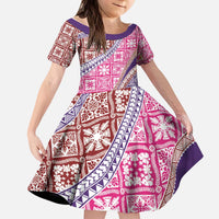 Hawaiian Quilt Pattern Kid Short Sleeve Dress Sweet Color Mixed - Polynesian Pride