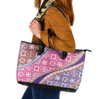 Hawaiian Quilt Pattern Leather Tote Bag Sweet Color Mixed - Polynesian Pride