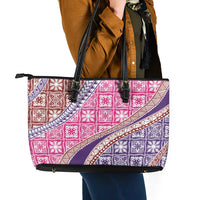 Hawaiian Quilt Pattern Leather Tote Bag Sweet Color Mixed - Polynesian Pride