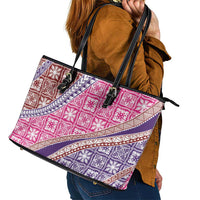 Hawaiian Quilt Pattern Leather Tote Bag Sweet Color Mixed - Polynesian Pride