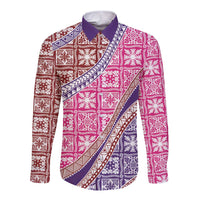 Hawaiian Quilt Pattern Long Sleeve Button Shirt Sweet Color Mixed - Polynesian Pride
