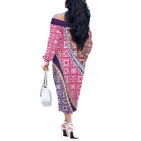 Hawaiian Quilt Pattern Off The Shoulder Long Sleeve Dress Sweet Color Mixed - Polynesian Pride