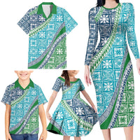 Hawaiian Quilt Pattern Family Matching Long Sleeve Bodycon Dress and Hawaiian Shirt Fresh Color Mixed - Polynesian Pride