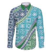 Hawaiian Quilt Pattern Family Matching Off The Shoulder Long Sleeve Dress and Hawaiian Shirt Fresh Color Mixed - Polynesian Pride