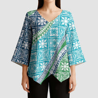 Hawaiian Quilt Pattern Kimono Sleeve Blouse Fresh Color Mixed - Polynesian Pride