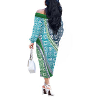 Hawaiian Quilt Pattern Off The Shoulder Long Sleeve Dress Fresh Color Mixed - Polynesian Pride