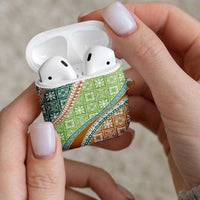 Hawaiian Quilt Pattern AirPods Case Green Chestnut Color Mixed - Polynesian Pride