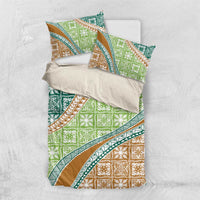 Hawaiian Quilt Pattern Bedding Set Green Chestnut Color Mixed - Polynesian Pride