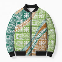 Hawaiian Quilt Pattern Bomber Puffer Jacket Green Chestnut Color Mixed - Polynesian Pride