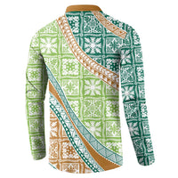 Hawaiian Quilt Pattern Button Sweatshirt Green Chestnut Color Mixed - Polynesian Pride