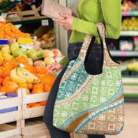 Hawaiian Quilt Pattern Grocery Bag Green Chestnut Color Mixed - Polynesian Pride