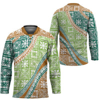 Hawaiian Quilt Pattern Hockey Jersey Green Chestnut Color Mixed - Polynesian Pride