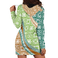 Hawaiian Quilt Pattern Hoodie Dress Green Chestnut Color Mixed - Polynesian Pride