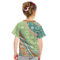 Hawaiian Quilt Pattern Kid T Shirt Green Chestnut Color Mixed - Polynesian Pride