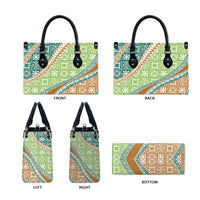 Hawaiian Quilt Pattern Leather Bag Green Chestnut Color Mixed - Polynesian Pride