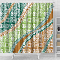 Hawaiian Quilt Pattern Shower Curtain Green Chestnut Color Mixed - Polynesian Pride