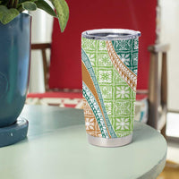 Hawaiian Quilt Pattern Tumbler Cup Green Chestnut Color Mixed - Polynesian Pride