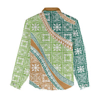 Hawaiian Quilt Pattern Women Casual Shirt Green Chestnut Color Mixed - Polynesian Pride