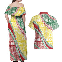 Hawaiian Quilt Pattern Couples Matching Off Shoulder Maxi Dress and Hawaiian Shirt Special Color Mixed - Polynesian Pride