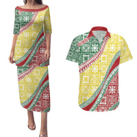 Hawaiian Quilt Pattern Couples Matching Puletasi and Hawaiian Shirt Special Color Mixed - Polynesian Pride