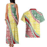 Hawaiian Quilt Pattern Couples Matching Tank Maxi Dress and Hawaiian Shirt Special Color Mixed - Polynesian Pride
