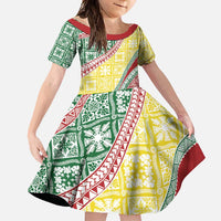 Hawaiian Quilt Pattern Family Matching Short Sleeve Bodycon Dress and Hawaiian Shirt Special Color Mixed - Polynesian Pride