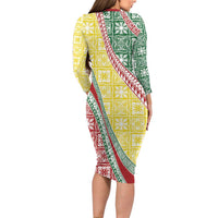 Hawaiian Quilt Pattern Long Sleeve Bodycon Dress Special Color Mixed - Polynesian Pride