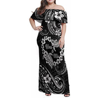 Polynesian Turtle Valentine Family Matching Off Shoulder Maxi Dress and Hawaiian Shirt You And Me Hibiscus Heart LT01 Mom's Dress Black - Polynesian Pride
