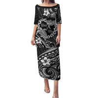 Polynesian Turtle Valentine Family Matching Puletasi and Hawaiian Shirt You And Me Hibiscus Heart LT01 Mom's Dress Black - Polynesian Pride