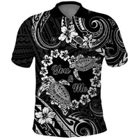 Polynesian Turtle Valentine Polo Shirt You And Me Hibiscus Heart LT01 Black - Polynesian Pride
