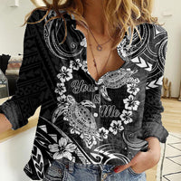Polynesian Turtle Valentine Women Casual Shirt You And Me Hibiscus Heart LT01 Female Black - Polynesian Pride