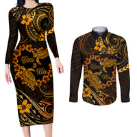 Polynesian Turtle Valentine Couples Matching Long Sleeve Bodycon Dress and Long Sleeve Button Shirt You And Me Gold Hibiscus Heart LT01 Gold - Polynesian Pride