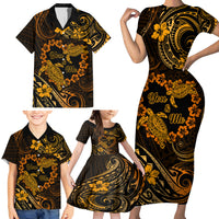 Polynesian Turtle Valentine Family Matching Short Sleeve Bodycon Dress and Hawaiian Shirt You And Me Gold Hibiscus Heart LT01 - Polynesian Pride