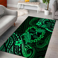 Polynesian Turtle Valentine Area Rug You And Me Green Hibiscus Heart LT01 - Polynesian Pride