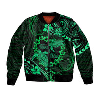 Polynesian Turtle Valentine Sleeve Zip Bomber Jacket You And Me Green Hibiscus Heart LT01 Unisex Green - Polynesian Pride