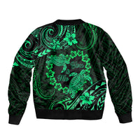 Polynesian Turtle Valentine Sleeve Zip Bomber Jacket You And Me Green Hibiscus Heart LT01 - Polynesian Pride
