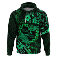 Polynesian Turtle Valentine Zip Hoodie You And Me Green Hibiscus Heart LT01 Pullover Hoodie Green - Polynesian Pride