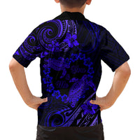 Polynesian Turtle Valentine Family Matching Long Sleeve Bodycon Dress and Hawaiian Shirt You And Me Navy Blue Hibiscus Heart LT01 - Polynesian Pride