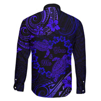 Polynesian Turtle Valentine Family Matching Off Shoulder Maxi Dress and Hawaiian Shirt You And Me Navy Blue Hibiscus Heart LT01 - Polynesian Pride